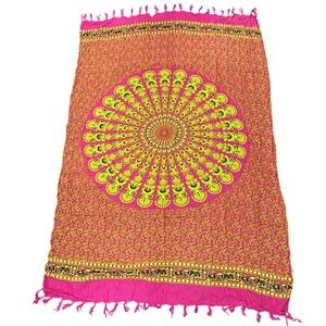 Colorful Scarf Shawl Sarong Mixed Floral Animal Print Oversized Fringe Resort